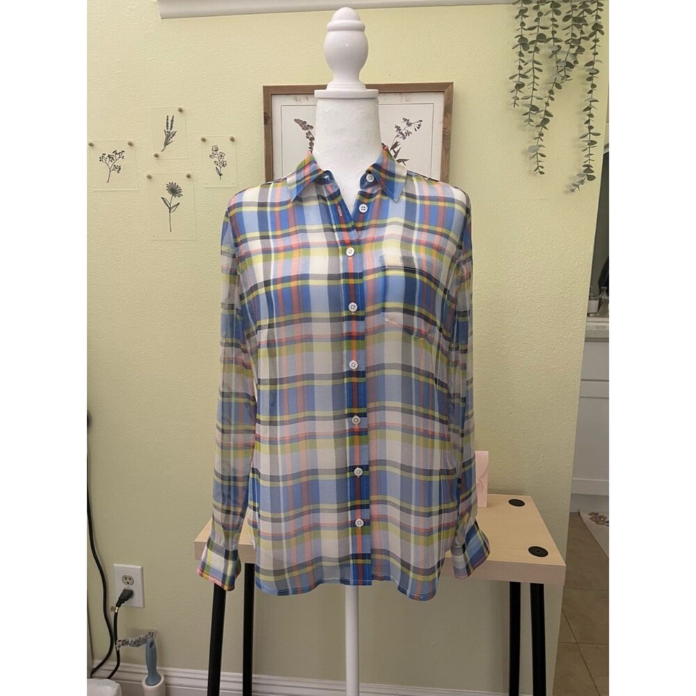 Equipment Femme 100% Silk Lightweight Plaid Button-Down Shirt Spring Summer